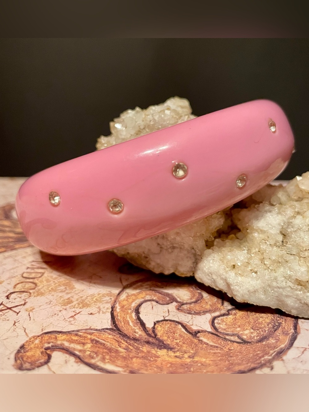 Pink Resin Bangle with Embedded Crystals